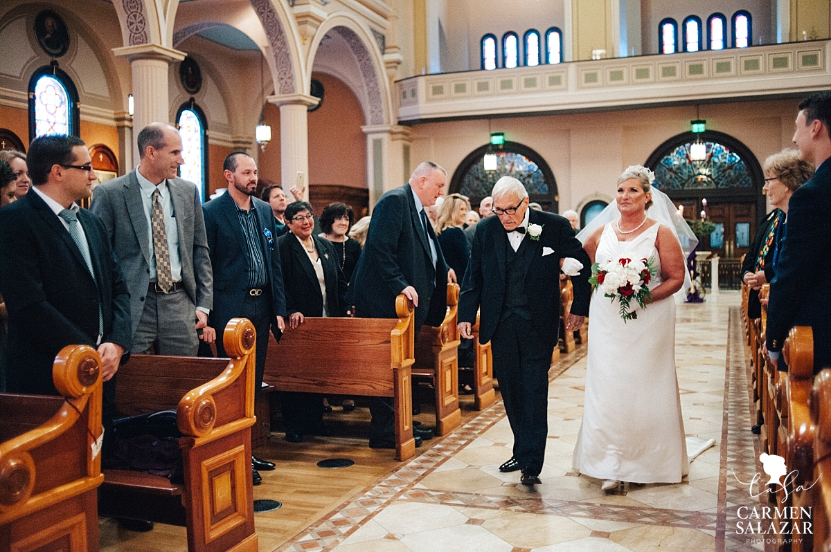 Bride walking down the aisle at Cathedral of the Blessed Sacrament - Carmen Salazar