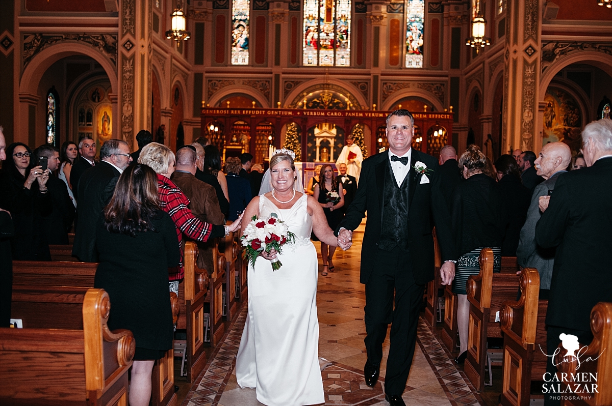 Newlyweds at Cathedral of the Blessed Sacrament wedding - Carmen Salazar