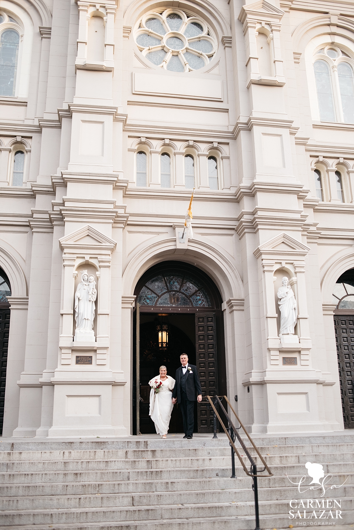 Newlyweds exiting Sacramento cathedral - Carmen Salazar