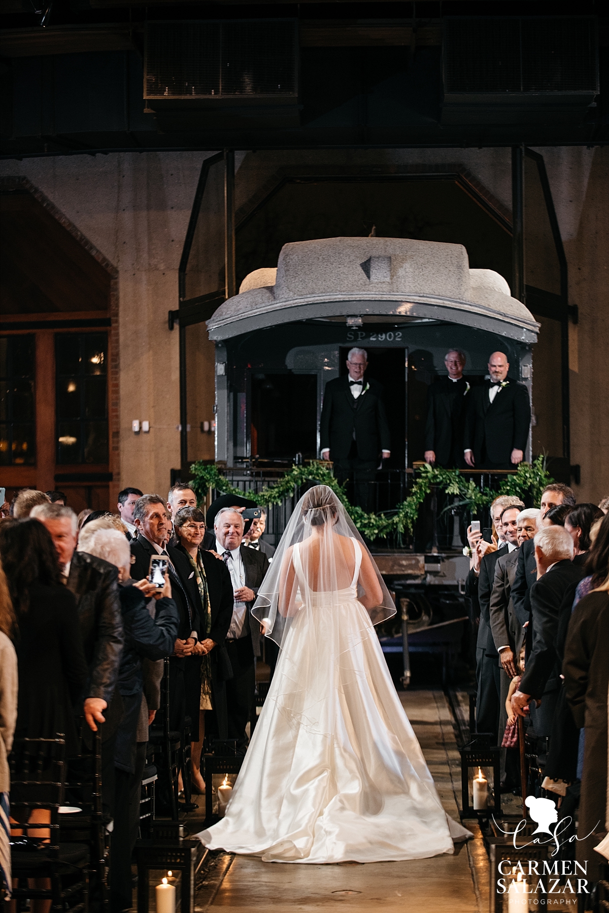 Bride walking down the aisle at Railroad Museum - Carmen Salazar