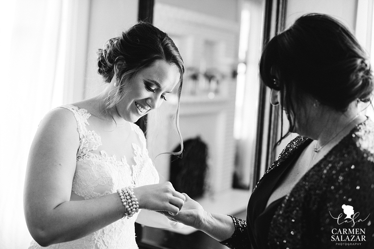 Mom helps Vizcaya bride put on jewelry - Carmen Salazar