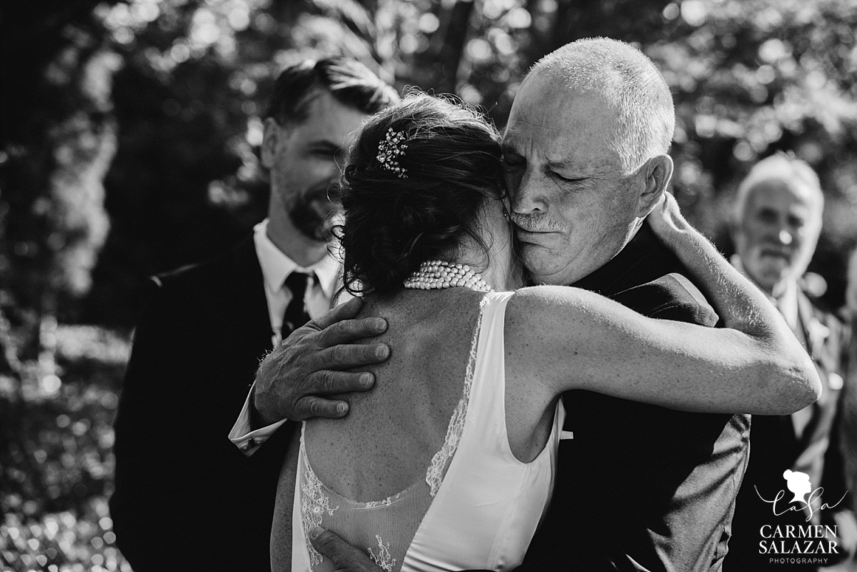 Crying father at Park Winters wedding ceremony - Carmen Salazar