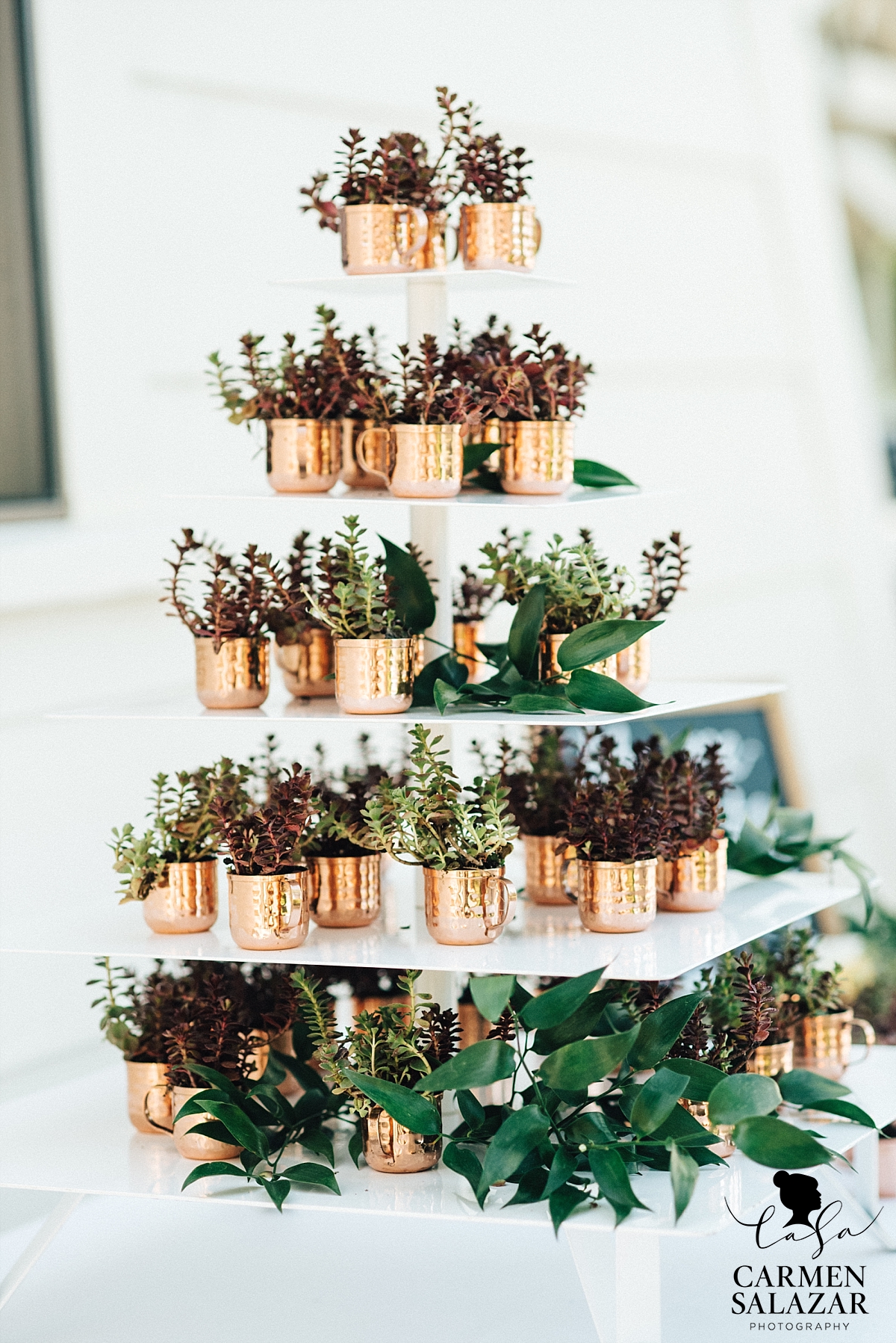 Succulent wedding favors in copper cups - Carmen Salazar