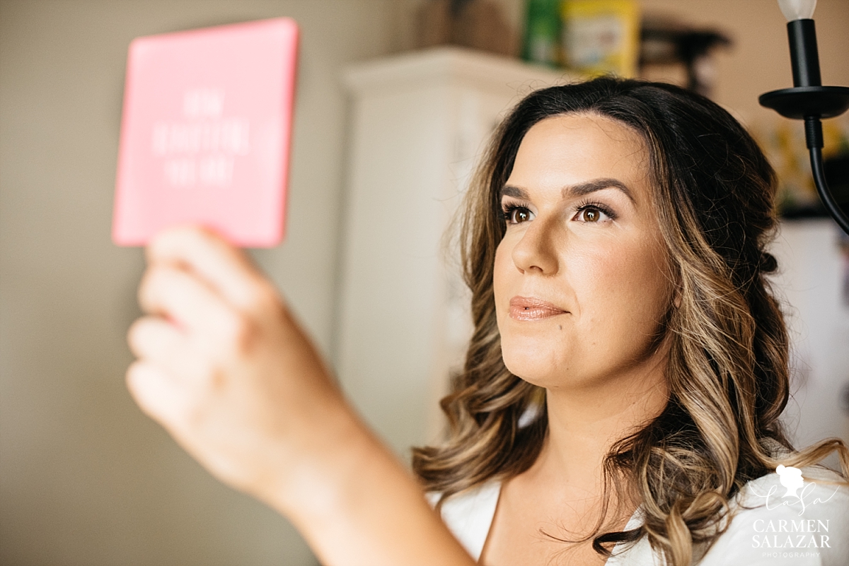 Summer bride admiring her makeup - Carmen Salazar 