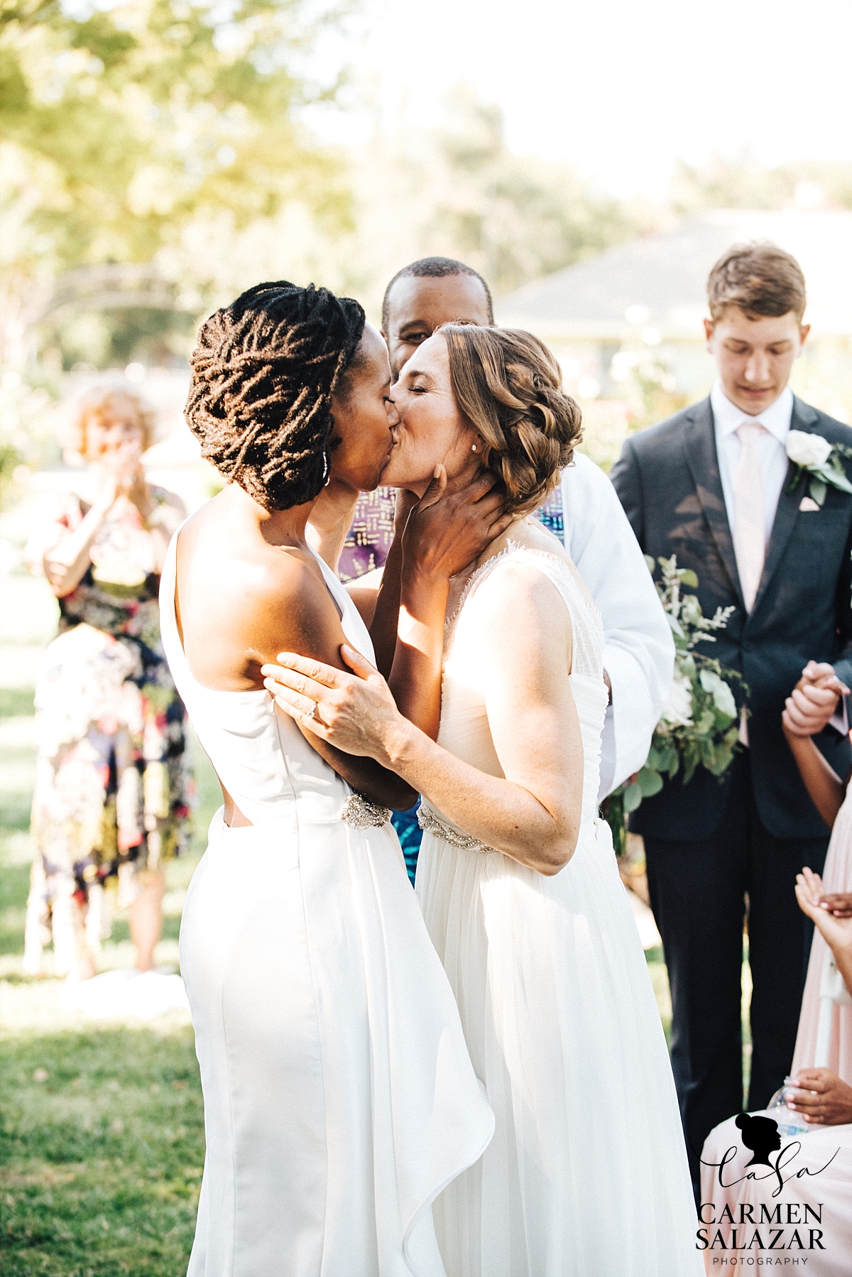 Brides' first kiss at McKinley Rose Garden - Carmen Salazar