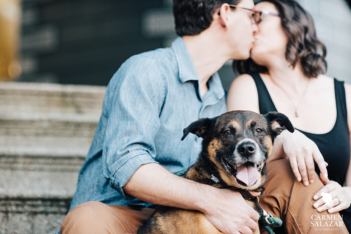 Engaged couple with puppy by San Francisco wedding photographer Carmen Salazar