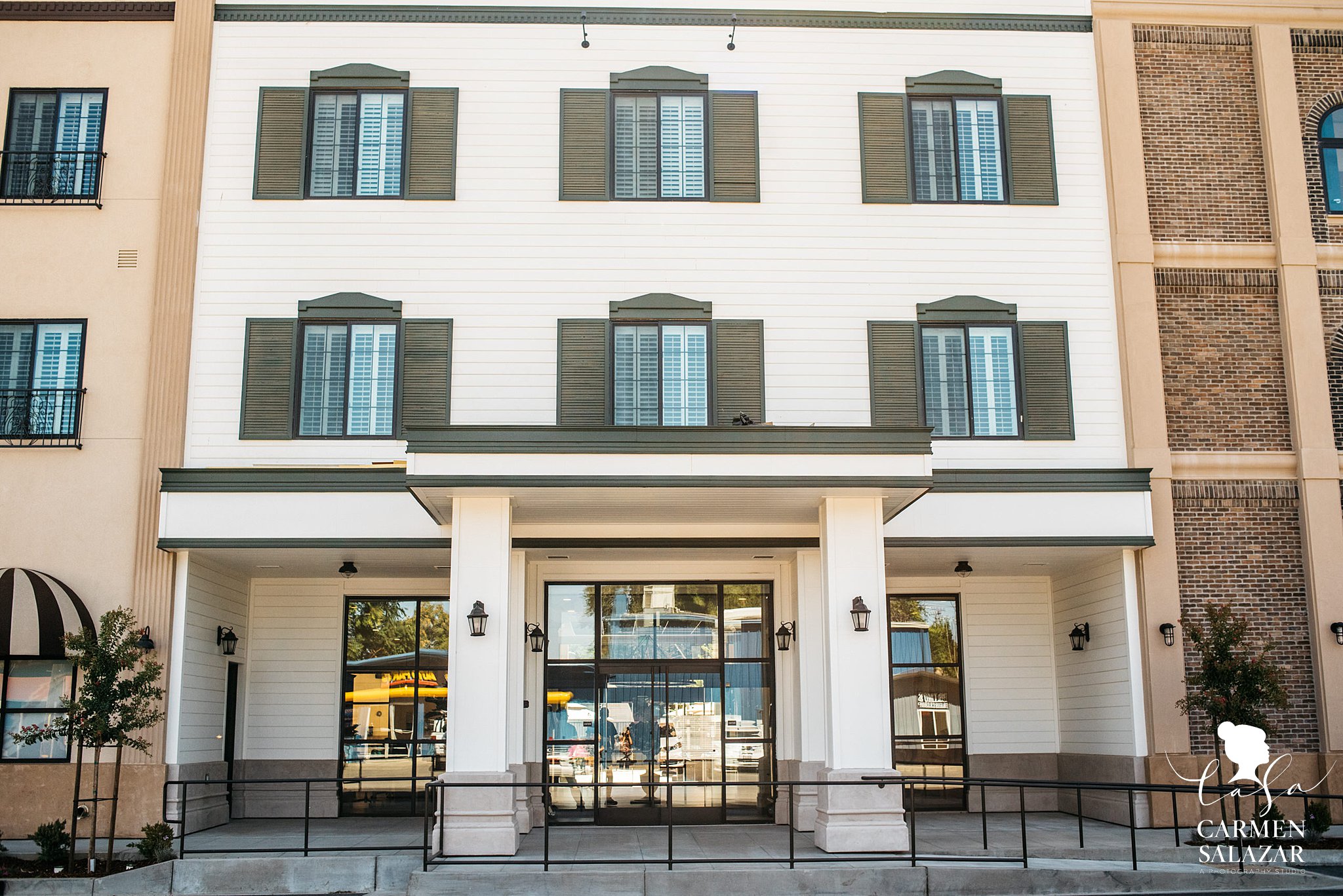 Wedding hotel exterior with windows 