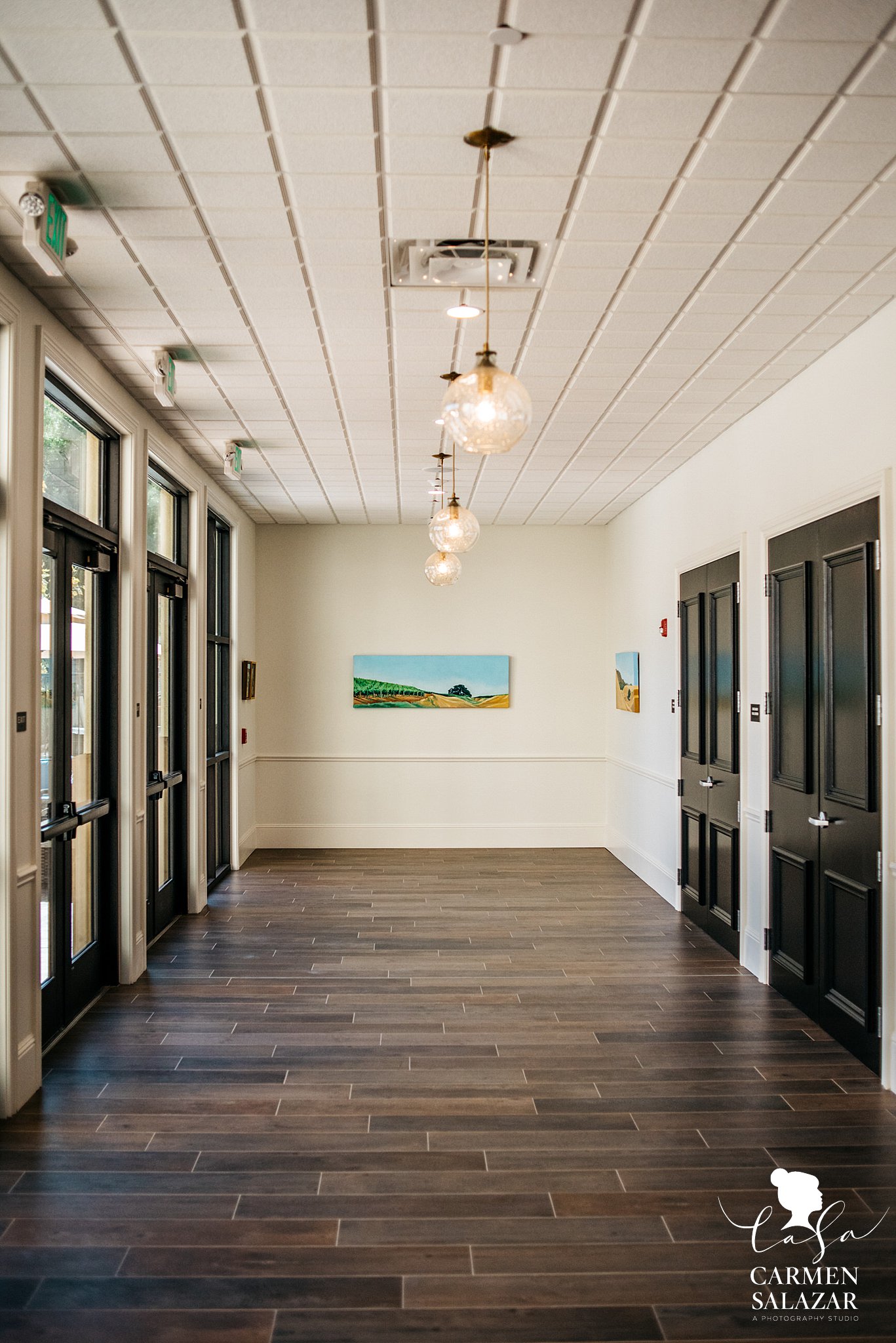 Corridor with art on the walls in hotel 